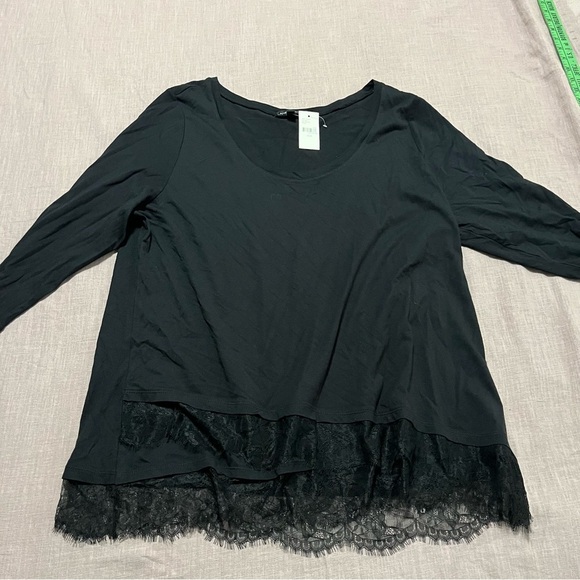 NWT Lane Bryant Black Long Sleeve Top Lace Trim Ruffles Business Plus Size 18/20 - Picture 2 of 7